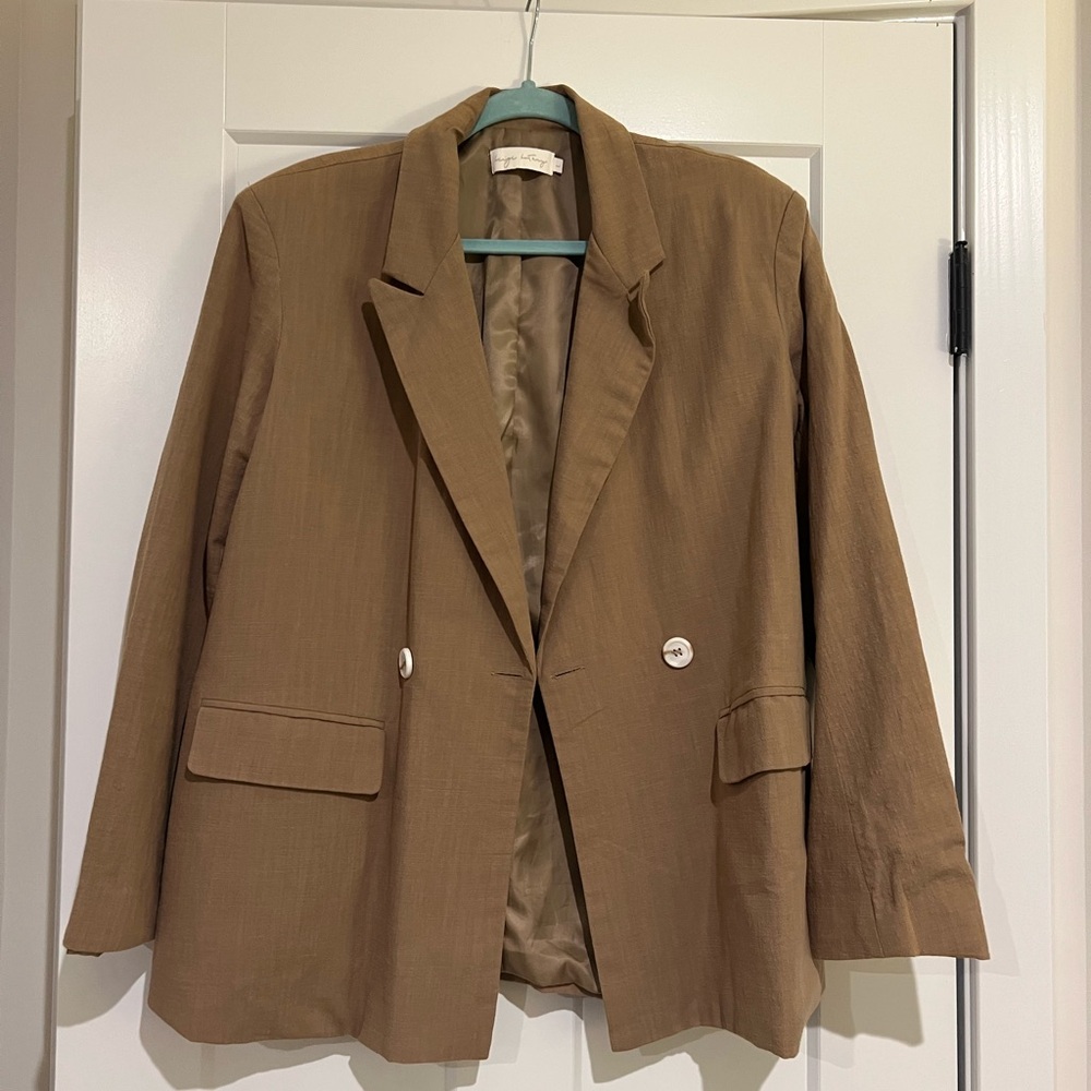 Chic Tan Blazer with White Buttons